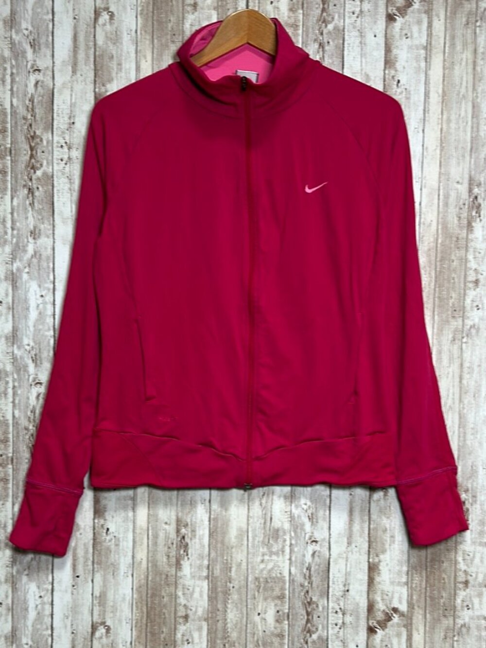 Nike Womens DriFit Full Zip Unlined Jacket sz Large Raspberry Pink High Neck Run